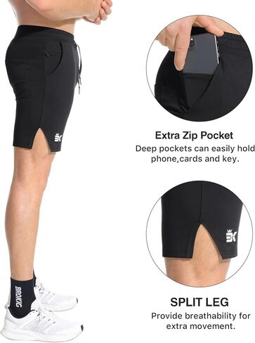 BROKIG Men's Airstretch Gym Shorts,5 Inch Slim Fit Running Exercise Athletic Workout Shorts for Men with Zipper Pockets in Saudi Arabia