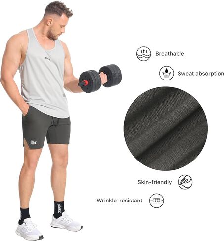 BROKIG Men's Airstretch Gym Shorts,5 Inch Slim Fit Running Exercise Athletic Workout Shorts for Men with Zipper Pockets in Saudi Arabia