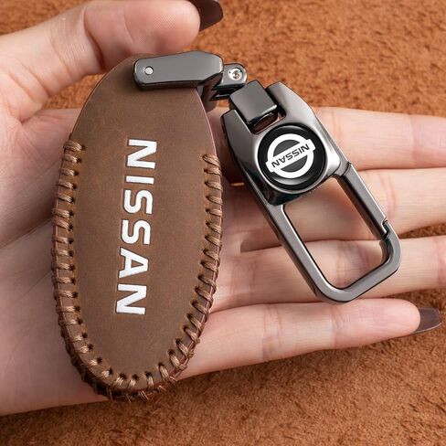 Car Key Case Genuine Leather Protector with Keychain suitable for Nissan Altima GT-R Rogue Sentra Maxima Car Remote Key Holder Fob Cover case 4 Buttons car accessories in Saudi Arabia