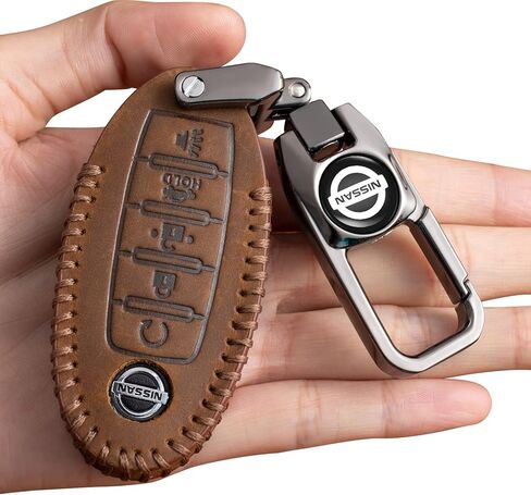 Car Key Case Genuine Leather Protector with Keychain suitable for Nissan Altima GT-R Rogue Sentra Maxima Car Remote Key Holder Fob Cover case 4 Buttons car accessories in Saudi Arabia