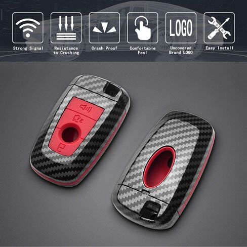 TANGSEN Smart Key Fob Case Compatible with FORD EDGE EXPEDITION EXPLORER FUSION for MUSTANG COBRA 4 Button Keyless Entry Remote Personalized Protective Cover Carbon Fiber in Kuwait