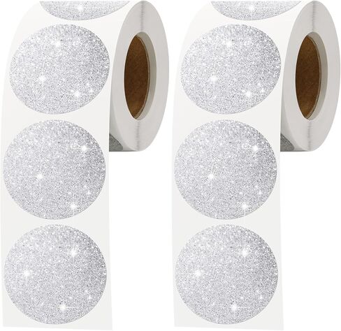 Zonon 2 لفات 2 بوصة ملصقات حرارية لدائرة الصيف ملصقات حرارية فضية لامعة مستديرة متعددة الأغراض ملصقات لامعة اسم العلامة ملصقات ذاتية اللصق لختم المغلف DIY هدية عيد ميلاد in Kuwait