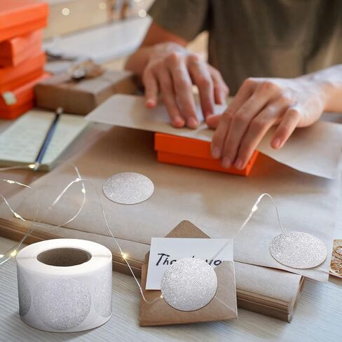 Zonon 2 لفات 2 بوصة ملصقات حرارية لدائرة الصيف ملصقات حرارية فضية لامعة مستديرة متعددة الأغراض ملصقات لامعة اسم العلامة ملصقات ذاتية اللصق لختم المغلف DIY هدية عيد ميلاد in Kuwait