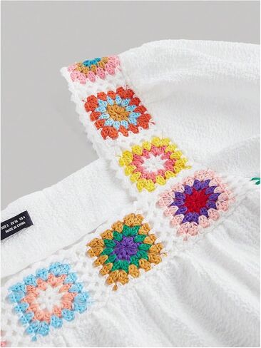 SHENHE Women's Floral Crochet Square Neck Puff Sleeve Shirt Loose Boho Blouse Top in Saudi Arabia