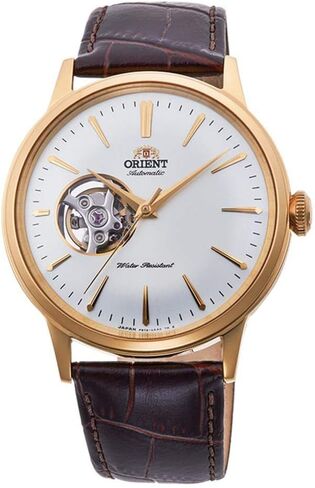 Orient Bambino Open Heart-Armbanduhr aus japanischem Edelstahl und Leder، ذهبي، العنوان الافتراضي، حزام in Kuwait