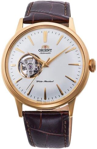 Orient Bambino Open Heart-Armbanduhr aus japanischem Edelstahl und Leder، ذهبي، العنوان الافتراضي، حزام in Kuwait