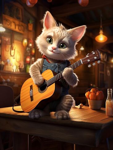 Locien Diamond Painting Kits for Adults, 12'' x 16'' Cat 5D Diamond Art Cute Anthropomorp Play The Guitar Round Diamonds Full Drill Gem for for Home Wall Decor Gifts for Friends Cartoon Animal in Saudi Arabia