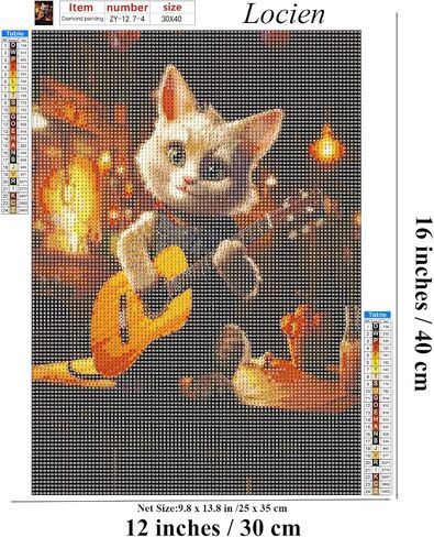 Locien Diamond Painting Kits for Adults, 12'' x 16'' Cat 5D Diamond Art Cute Anthropomorp Play The Guitar Round Diamonds Full Drill Gem for for Home Wall Decor Gifts for Friends Cartoon Animal in Saudi Arabia