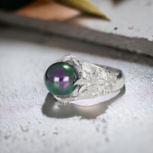 Natural Mother of Pearl Gemstone Women's Ring - 14k Gold/Rhodium Plated 925 Sterling Silver Genuine Gemstone Women Ring, Natural Birthstone Ring, Floral Pattern Ring, Jewelry Gifts for Valentine's Day, Mother's Day, Birthday Jewelry Gifts in Saudi Arabia