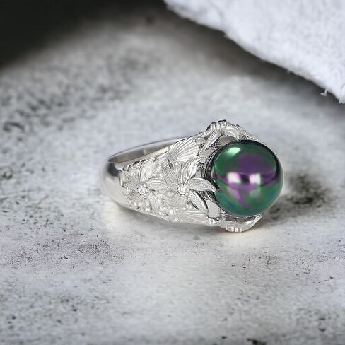 Natural Mother of Pearl Gemstone Women's Ring - 14k Gold/Rhodium Plated 925 Sterling Silver Genuine Gemstone Women Ring, Natural Birthstone Ring, Floral Pattern Ring, Jewelry Gifts for Valentine's Day, Mother's Day, Birthday Jewelry Gifts in Saudi Arabia