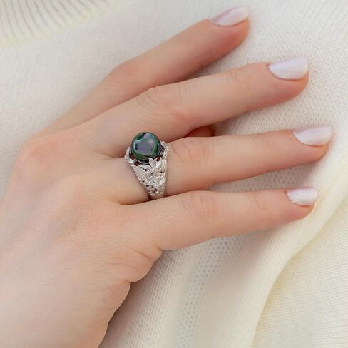 Natural Mother of Pearl Gemstone Women's Ring - 14k Gold/Rhodium Plated 925 Sterling Silver Genuine Gemstone Women Ring, Natural Birthstone Ring, Floral Pattern Ring, Jewelry Gifts for Valentine's Day, Mother's Day, Birthday Jewelry Gifts in Saudi Arabia