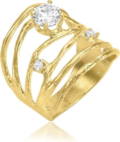 خواتم من الذهب عيار 14 قيراط فوق الفضة الاسترليني مع 1.75 TCW سلك زركونيا مكعب ملفوف متعدد الخيوط، خواتم ذهبية أنيقة، هدايا للنساء، مجوهرات جمالية، خواتم للنساء، مجوهرات ذهبية للنساء in Kuwait