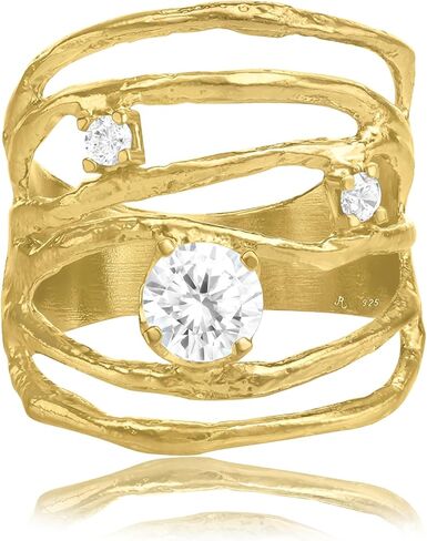 خواتم من الذهب عيار 14 قيراط فوق الفضة الاسترليني مع 1.75 TCW سلك زركونيا مكعب ملفوف متعدد الخيوط، خواتم ذهبية أنيقة، هدايا للنساء، مجوهرات جمالية، خواتم للنساء، مجوهرات ذهبية للنساء in Kuwait