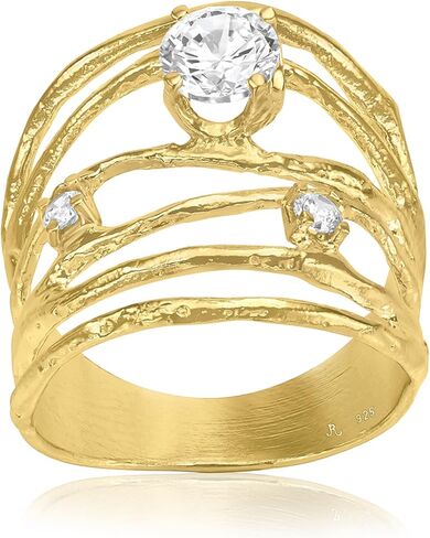 خواتم من الذهب عيار 14 قيراط فوق الفضة الاسترليني مع 1.75 TCW سلك زركونيا مكعب ملفوف متعدد الخيوط، خواتم ذهبية أنيقة، هدايا للنساء، مجوهرات جمالية، خواتم للنساء، مجوهرات ذهبية للنساء in Kuwait