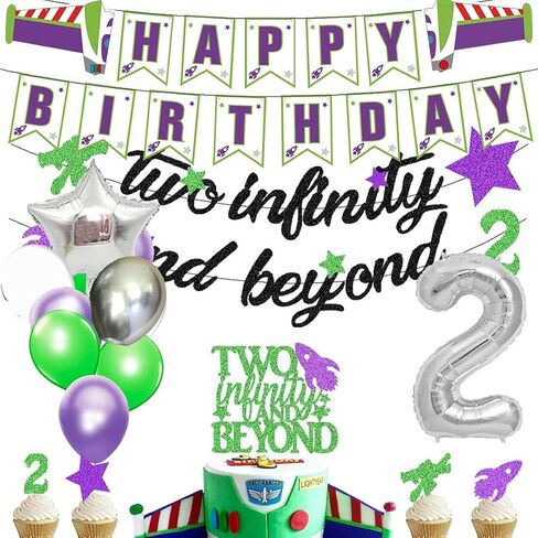 لافتة HEETON Two Infinity and Beyond وBuzz Cake Topper لعبة سنة ضوئية مستوحاة من قصة عيد الميلاد الثاني، لوازم الحفلات، تزيين الصور، للفتيات الصبيان، عيد الميلاد in Kuwait