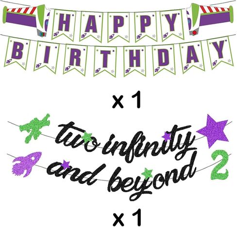 لافتة HEETON Two Infinity and Beyond وBuzz Cake Topper لعبة سنة ضوئية مستوحاة من قصة عيد الميلاد الثاني، لوازم الحفلات، تزيين الصور، للفتيات الصبيان، عيد الميلاد in Kuwait