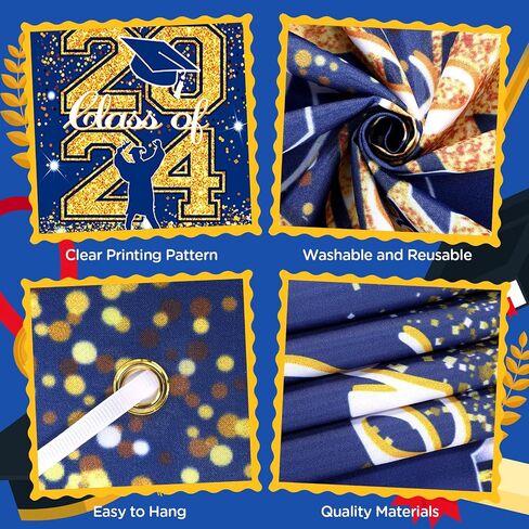 Graduation Party Decorations Banner Blue Gold Personalized Graduation Yard Banner Sign Congrats Grad Banner with 78 Alphabet Stickers for Class of 2024 High School College Graduation Party Supplies in Saudi Arabia