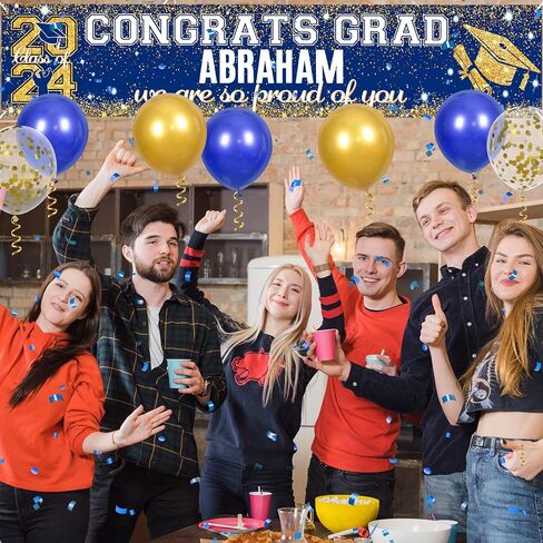 Graduation Party Decorations Banner Blue Gold Personalized Graduation Yard Banner Sign Congrats Grad Banner with 78 Alphabet Stickers for Class of 2024 High School College Graduation Party Supplies in Saudi Arabia