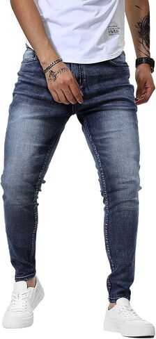 Woenzaia Mens Jeans Slim Fit Skinny Denim Stretch Tapered Jean Pants in Saudi Arabia