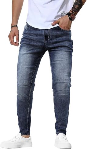 Woenzaia Mens Jeans Slim Fit Skinny Denim Stretch Tapered Jean Pants in Saudi Arabia