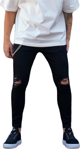 Solid Black Knee Cut Desing Denim Jeans for Men in Saudi Arabia