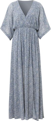 فستان نسائي كاجوال طويل برقبة على شكل حرف V مزين بطبعات زهور in Kuwait