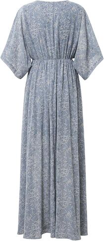 فستان نسائي كاجوال طويل برقبة على شكل حرف V مزين بطبعات زهور in Kuwait