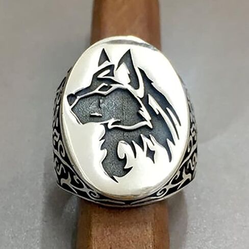 خاتم الذئب، خاتم رأس الذئب الفايكنج الشمالي للرجال، خاتم الطوطم الذئب القوطي، خاتم الهيب هوب الذئب الحيواني للأولاد، خاتم الذئب الشرير ريترو روك وولف الحيوان مجوهرات in Kuwait