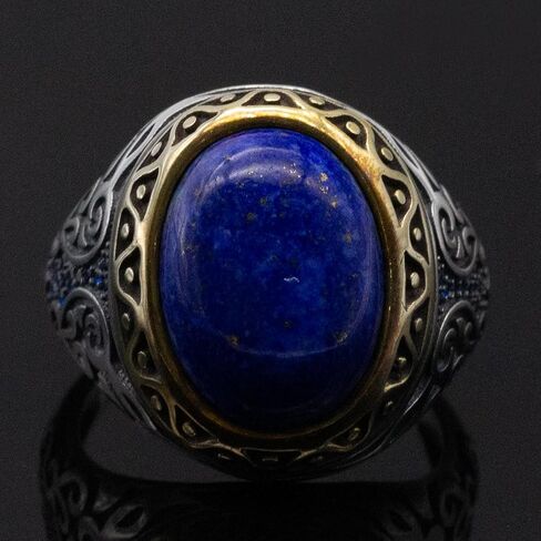 Solid 925 Sterling Silver Men Ring with Agate/Lapis Lazuli, Turkish Design Jewelry Male Ring, Cubic Zirconia Stone Ring for Gift in Saudi Arabia