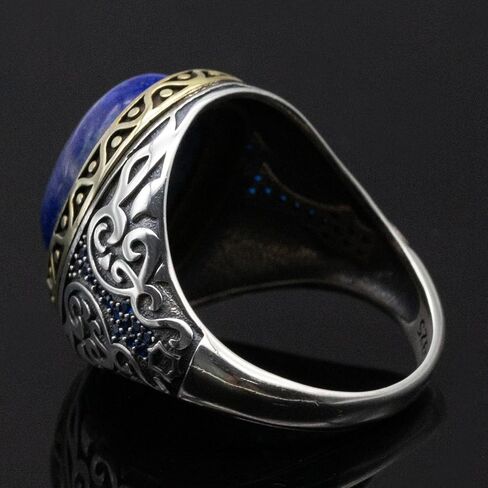 Solid 925 Sterling Silver Men Ring with Agate/Lapis Lazuli, Turkish Design Jewelry Male Ring, Cubic Zirconia Stone Ring for Gift in Saudi Arabia