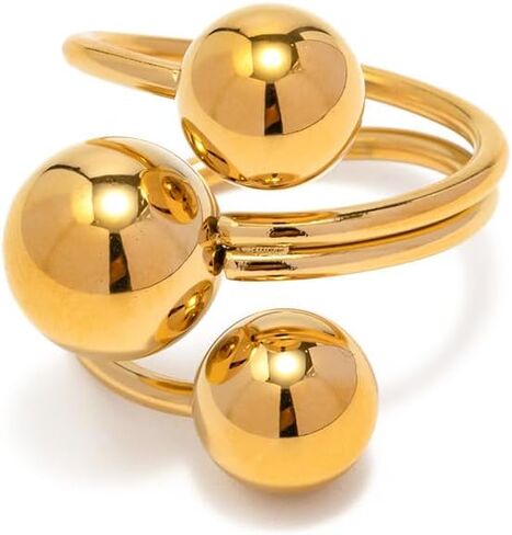 Minimalist Ball Statement Ring for Women Girls Men Gold Plated Stainless Steel Layered 3 Round Balls Open Wrap Finger Rings Comfort Fit Geometric Unique Christmas Birthday Party Jewelry Gift Size 8 in Saudi Arabia