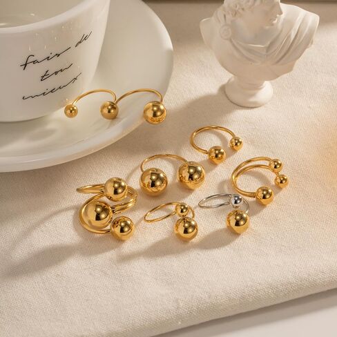 Minimalist Ball Statement Ring for Women Girls Men Gold Plated Stainless Steel Layered 3 Round Balls Open Wrap Finger Rings Comfort Fit Geometric Unique Christmas Birthday Party Jewelry Gift Size 8 in Saudi Arabia