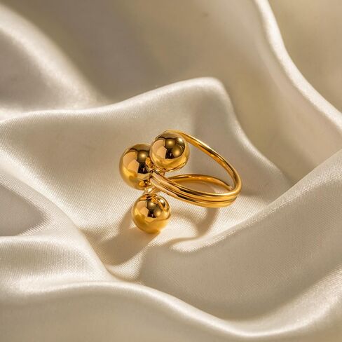 Minimalist Ball Statement Ring for Women Girls Men Gold Plated Stainless Steel Layered 3 Round Balls Open Wrap Finger Rings Comfort Fit Geometric Unique Christmas Birthday Party Jewelry Gift Size 8 in Saudi Arabia