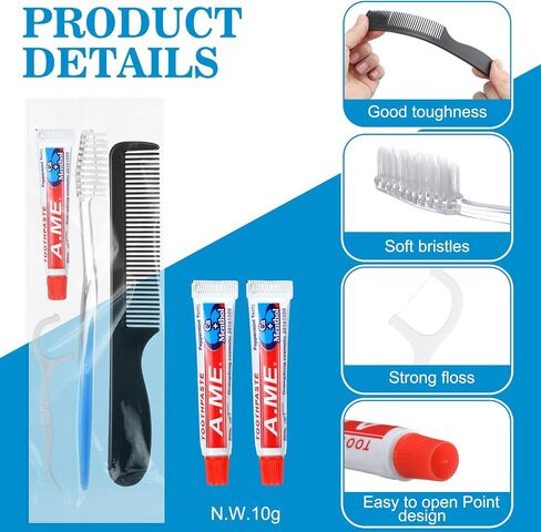 50 Sets Disposable Toothbrushes with Toothpaste Floss and Comb for Travel Individually Wrapped, Homeless Care Package Bulk Hygiene Kits for Homeless/Hotel/shelter/Nursing Home/Charity in Saudi Arabia