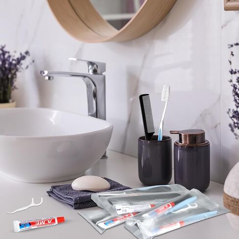 50 Sets Disposable Toothbrushes with Toothpaste Floss and Comb for Travel Individually Wrapped, Homeless Care Package Bulk Hygiene Kits for Homeless/Hotel/shelter/Nursing Home/Charity in Saudi Arabia
