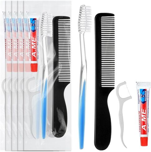 50 Sets Disposable Toothbrushes with Toothpaste Floss and Comb for Travel Individually Wrapped, Homeless Care Package Bulk Hygiene Kits for Homeless/Hotel/shelter/Nursing Home/Charity in Saudi Arabia