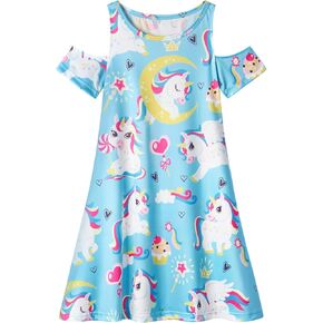 WonderBabe Girls Dresses Clothes Kids Short Sleeve Cold Shoulder School Twirly Skater Dress Summer Casual Mermaid Sundress in Kuwait