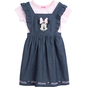Disney Girl's Minnie Mouse Overall Dress- 2 Piece Jumper & Cotton Short Sleeve T-Shirt (Toddler/Little Girls)