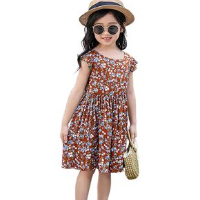 Girls Cap Sleeve Tie Back Dress Casual Summer Floral Sundress 2-11 Years