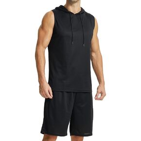 LANBAOSI 2 Piece Outfit Sets Athletic Tracksuit Set Summer Casual Short Sportswear Sleeveless Hoodies for Men Workout
