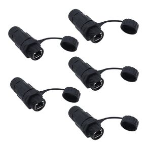 5PCS Shielded RJ45 female to female field installable connector. Provides feed-through Cat5/5e/6 ethernet connectivity for data and PoE in industrial environments.