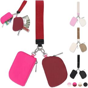 Dual Pouch Wristlet Keychain Wallet, Nylon Mini Zip Around Keychain Wristlet Wallets for Women Men, Portable Detachable Keychain Wallet Small Coin Purse Card Holder Pocket Zipper Pouch Handbag(Black) in Saudi Arabia