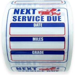 Oil Change Stickers 250 Pcs Per Roll-Service Reminder Stickers-2 inches x 2 inches Premium Clear Stock-Windshield Stickers-Checkered Flag- Peel & Write and Stick with No Residue Car Sticker