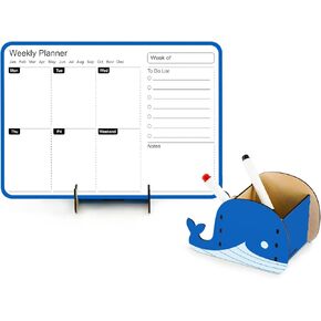 Premium Double-Sided Whiteboard - 11.8" x 8.3" Magnetic Dry Erase Board，Portable Weekly Calendar Whiteboard with Wooden Pen Holder Perfect for Office, Home, or School (Blue Frame) in Kuwait