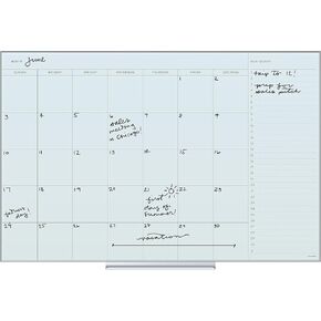 U Brands Floating Non-Magnetic Glass Dry-Erase Monthly Calendar Board, 36 X 24 Inches, White Frosted Surface, Frameless