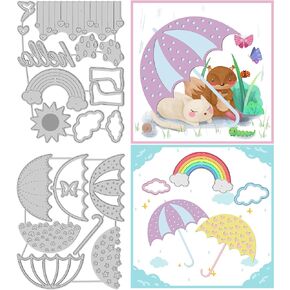 GLOBLELAND Umbrella Cutting Dies Rainbow Embossing Stencil Template Sun Cloud Metal Die Cuts Rains Carbon Steel Die Cutting Template Embossing Stencil Template for Card Making Scrapbooking