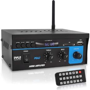 Pyle Bluetooth Audio Power Amplifier - 2x120 Max Amp Power, Portable 2 Channel Surround Sound Stereo Receiver with USB/MP3 Reader, LED Indicator Output Level Display, Amplified Subwoofer Speaker