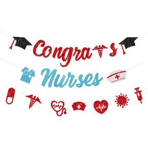 Congrats Nurse Banner Nurse Glitter Graduation Banner Party Decorations Class of 2024 Congrats RN BSN Congrats Nurse Grad Party Decor Garland Nursing School Graduate Favors