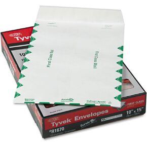 Survivor R1670 Tyvek USPS First Class Mailer, 10 x 15, White (Box of 100)