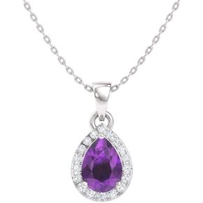 Diamondere Natural and Certified Pear Gemstone and Diamond Halo Drop Petite Necklace in 14k Solid Gold | 0.33 Carat Pendant with 18 Inch Chain